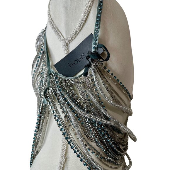 h:ours Milana Rhinestone Top in Multi Mint Medium New Womens Chain Rope Tank - Picture 8 of 11